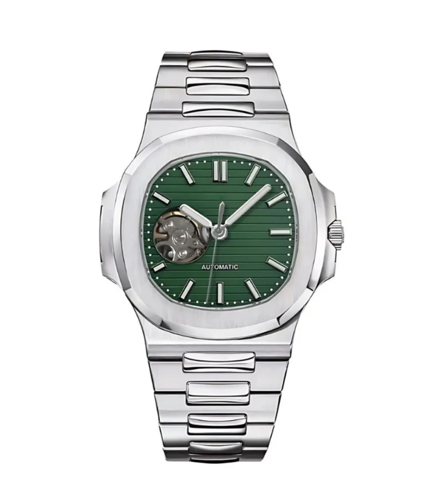 Nautiko Silver Green Dial Open Heart