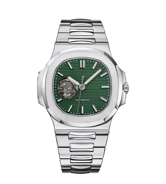 Nautiko Silver Green Dial Open Heart